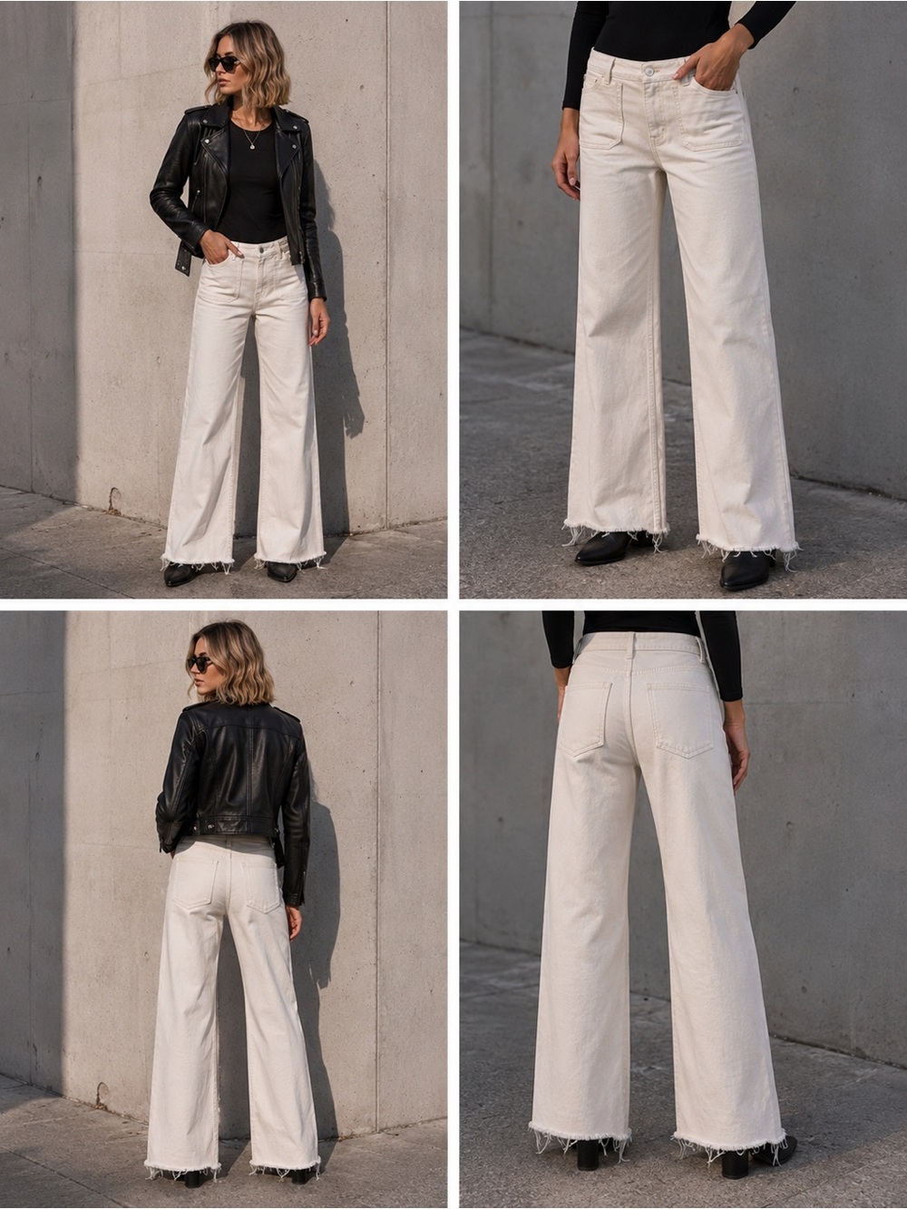 Wide Leg Raw Hem Zara Jeans - Cream